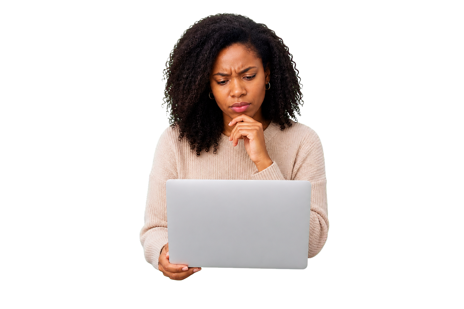 Confused woman looking at her laptop