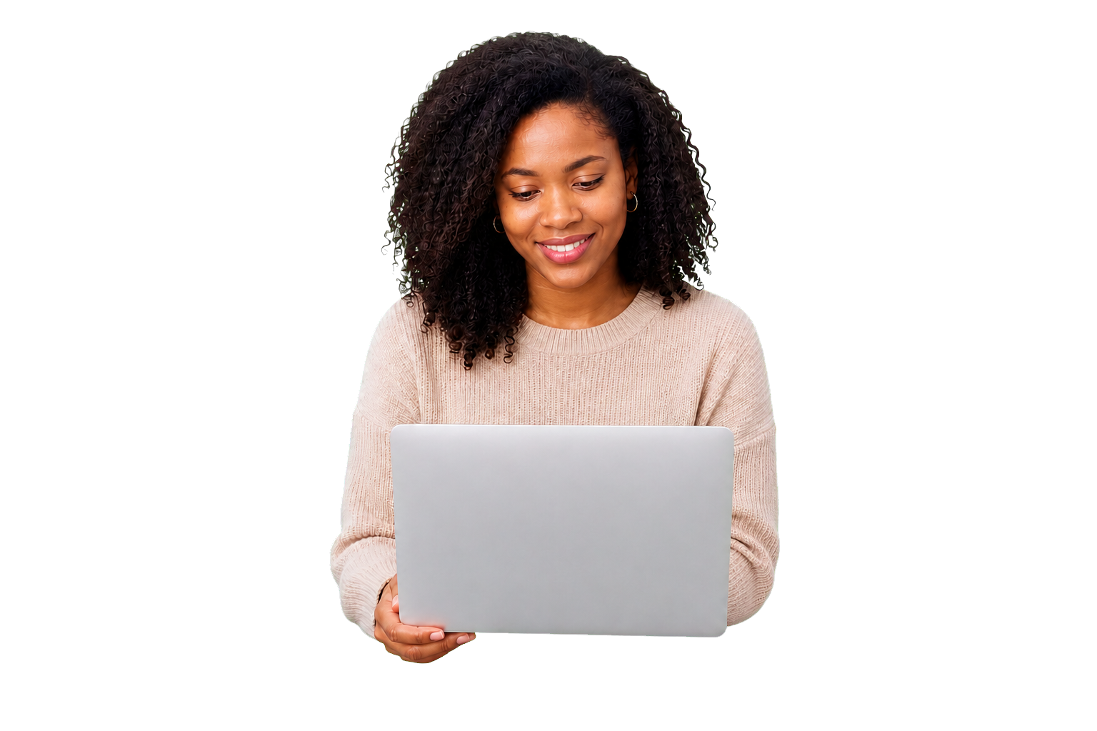 Woman smiling after finding a marketing solution